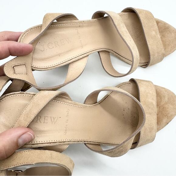 J. Crew Aubrey Mid-Heel Sandals Cream Suede Sz 7 Office Preppy Cocktail Minimal - Picture 9 of 11